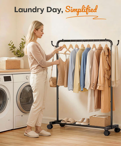 Yorbay Portable Clothes Rack for Bedroom: 4 Lockable Wheels Move Rooms