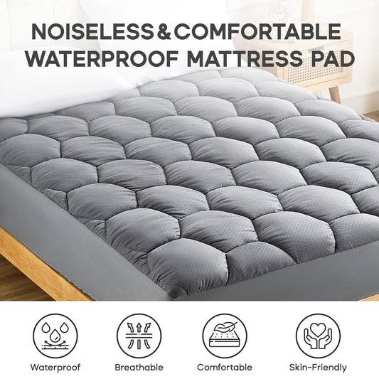 SONIVE Waterproof Thick Mattress Topper Ultra Fluffy Soft Topper Breathable Pad Machine Washable Fitted Mattress Protector Bedding for Single Bed,