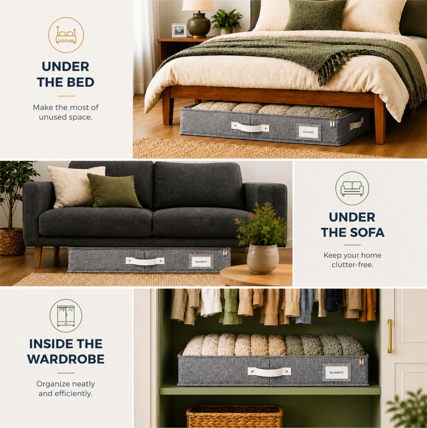 Homelux Theory Low Profile Underbed Storage Boxes, 2 Pack Under Bed Storage Organizer Slim Under Sofa Storage Box with Containers and Lids