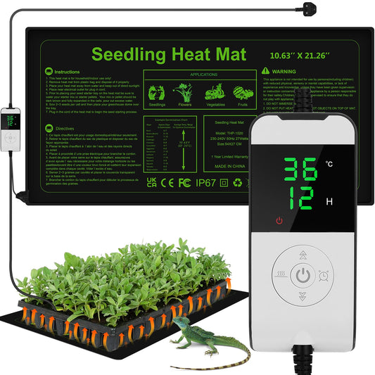 WADEO Heat Mat for Plants 54 X 27 cm, 30W Seedling Heat Mat with Thermostat 5 to 45?C, Waterproof & Durable Plant Heat Mat with Timing Function 0-12H,