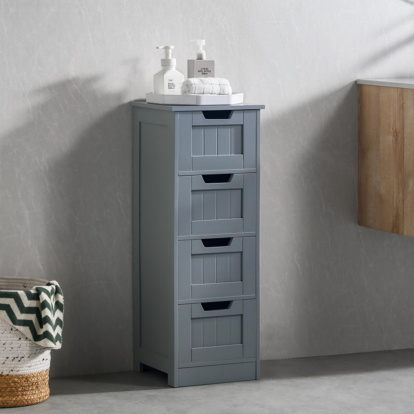 Bath Vida Priano Freestanding 4 Drawer Bathroom Storage Cabinet Unit, Grey