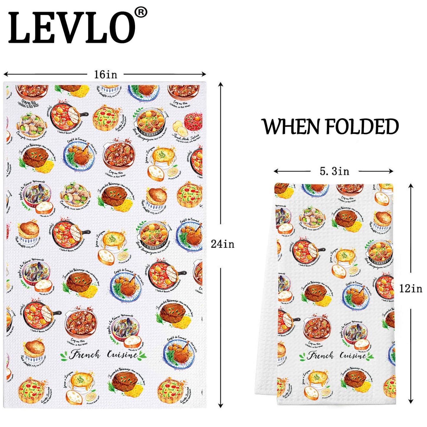LEVLO French Cuisine Kitchen Towel France Travel Gifts France Tea Towel French Housewarming Gift (French Cuisine Towel)