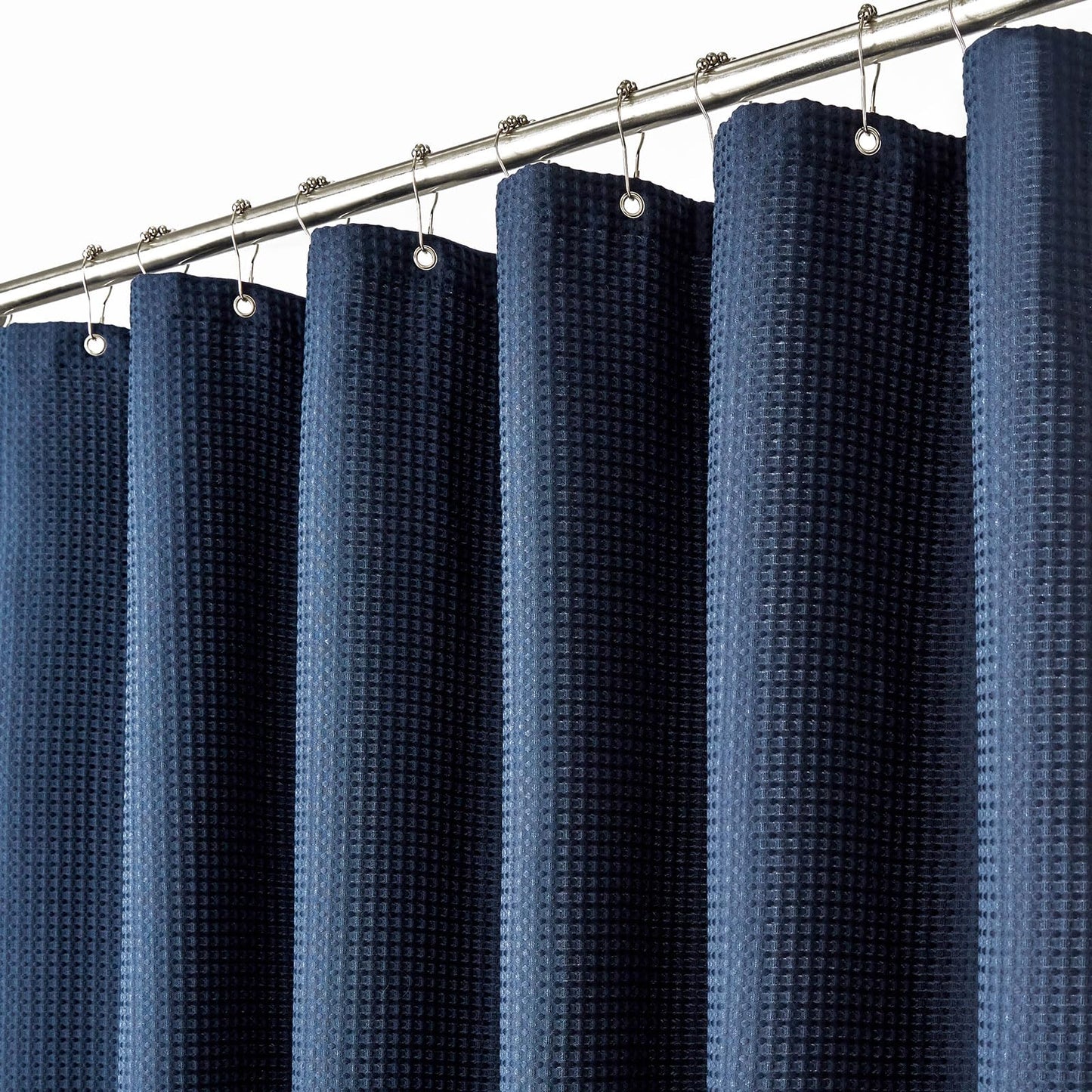 BTTN Waffle Weighted Shower Curtain, Waterproof, 182x182cm, Navy Blue