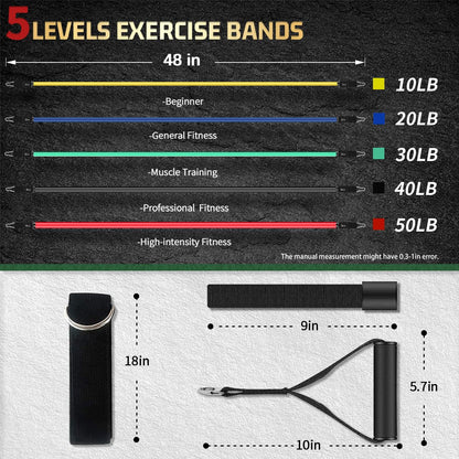 VEICK Resistance Bands Set 5pcs Fitness Tubes Tension Bands Exercise Bands Workout with Handles for Men Women Strength Physical Training Equipment at