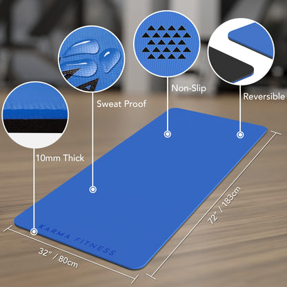 Large Exercise Mat  Extra Wide & Extra Thick Yoga Mat (183cm x 80cm x 10mm), TPE Fitness Mat with Free Carry Straps, Perfect for HiiT Home Workouts &