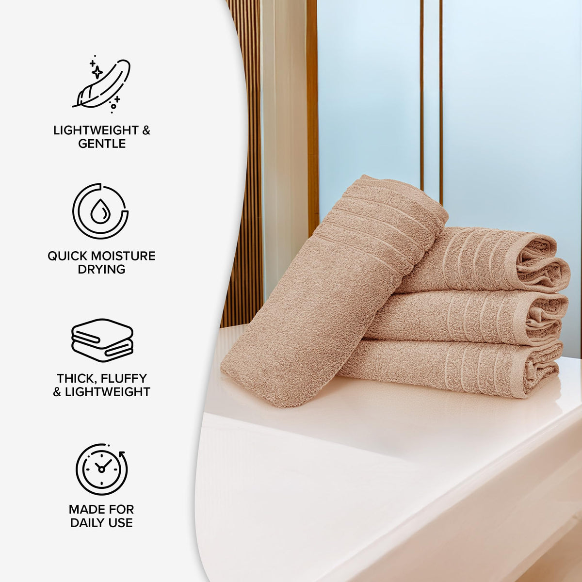 100% Cotton Extra Large Bath Towels Set of 4 76x152cm Beige - 450 GSM