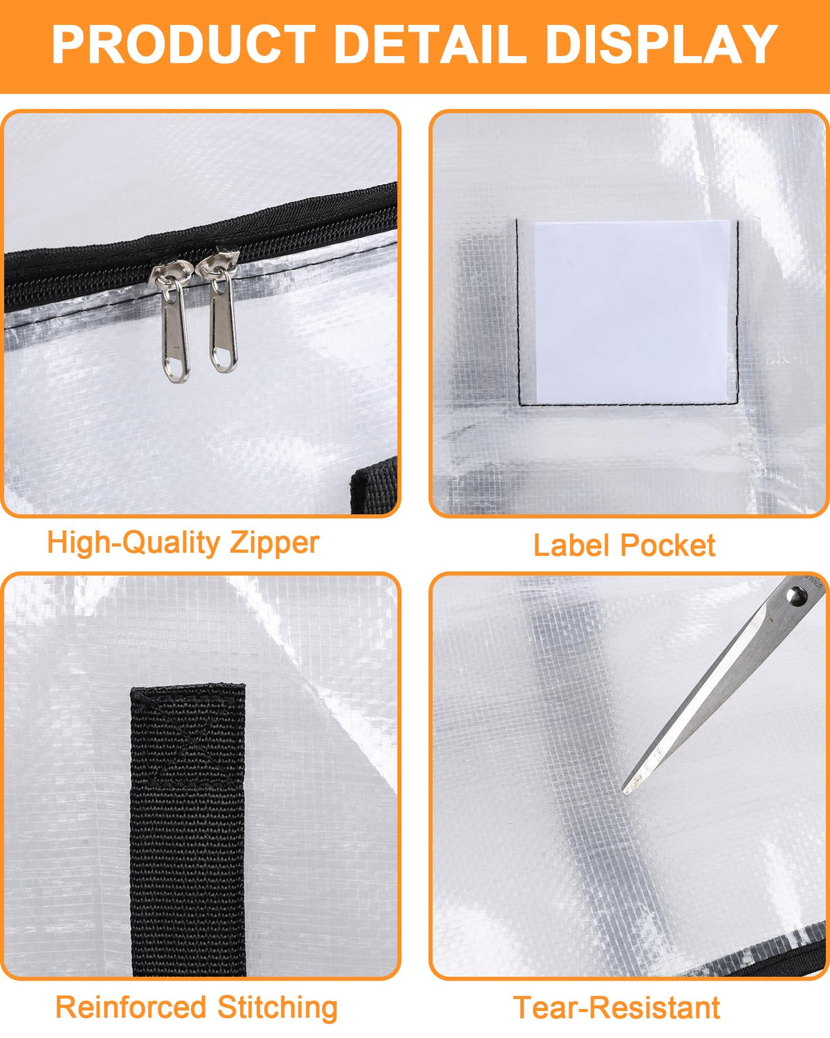 Acual 4 PCS 90L Clear Clothes Storage Bags, Heavy Duty Moving Bags