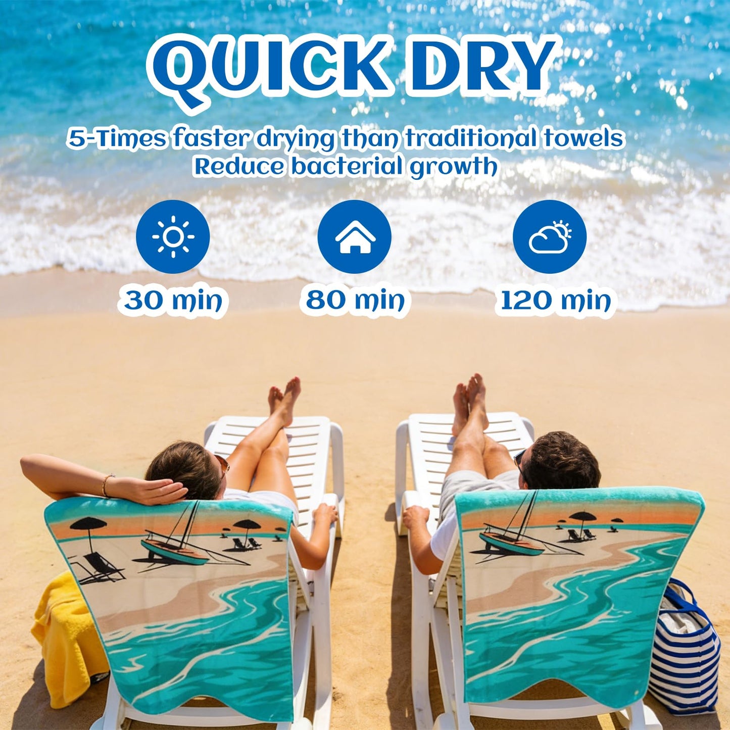 Anavasi 2 Pack Microfibre Beach Towels for Adults, 180 x 90 cm with Net Bag