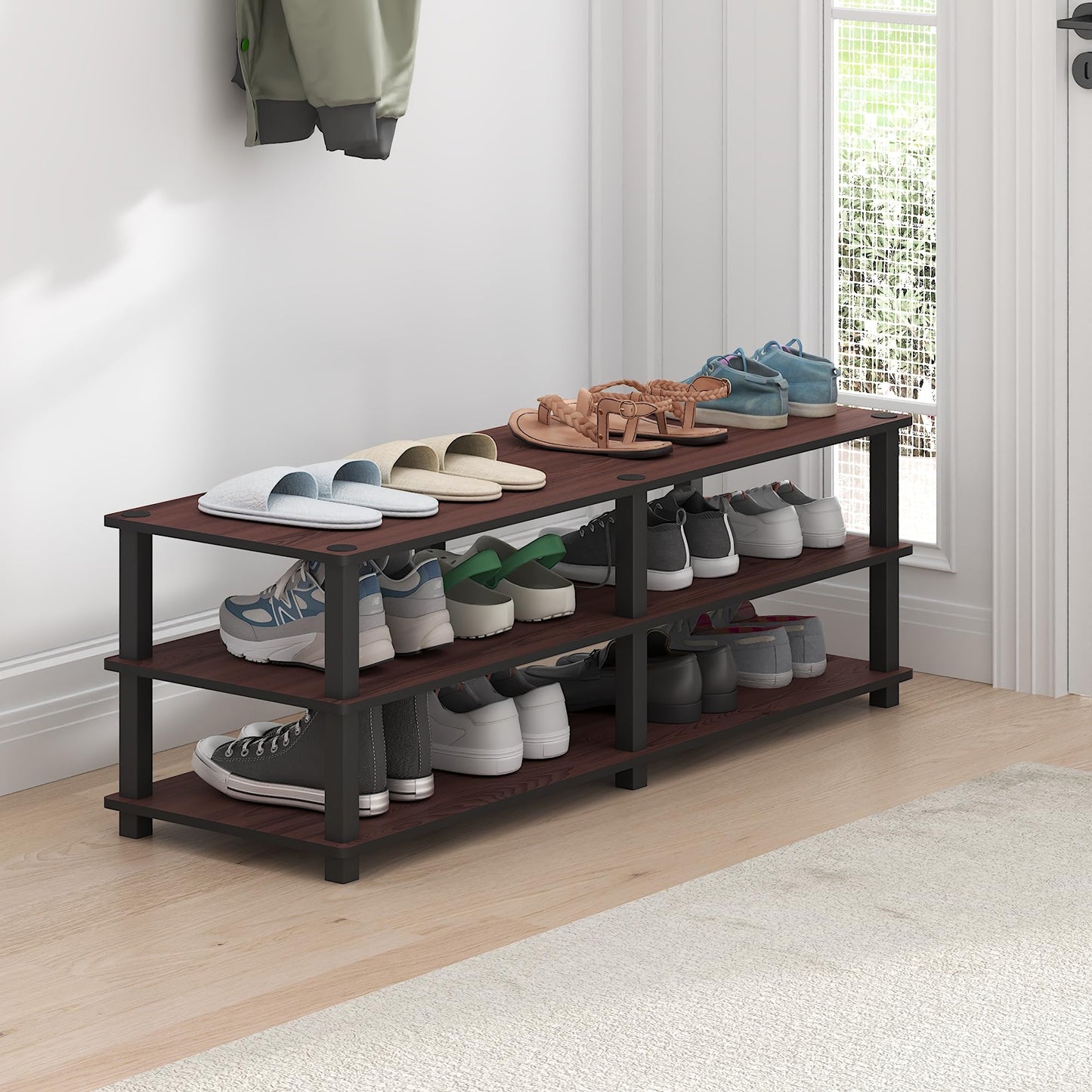 Furinno TURN-S-TUBE Shoe Rack, 3-Tier Shoe Organizer, Shoe Storage Rack with No Tools Assembly, 11.6 x 47.2 x 15.4, for Closet Entryway, Office
