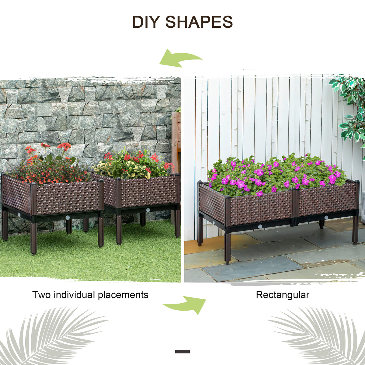Outsunny Set of 2 Indoor/Outdoor Planter Boxes | Garden Raised Elevated Beds, Flowers Vegetables Fruits Herbs Container w/ Self-Watering Design Drainage Holes, Brown