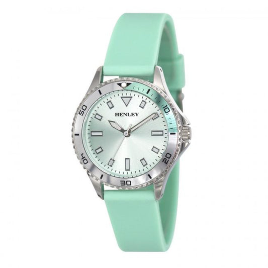 Henley Ladies Aluminium Top Ring Silicone Sports Watch Green H06188.11