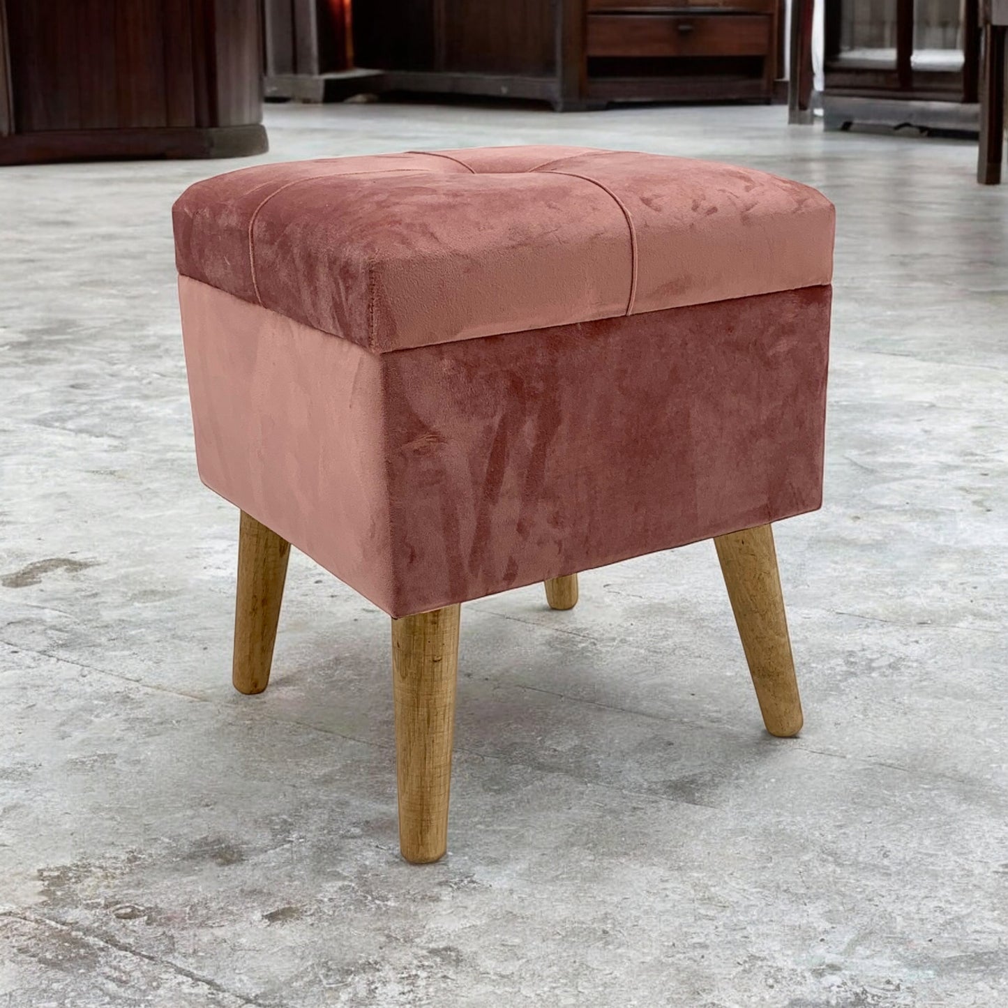 AcaciaHome Stylish & Durable Living Velvet Ottoman Footstool with Lift-Up Storage, Square Design, Traditional Pattern, Comfortable Medium Firmness for Living Room, Office or Lounge (Pink, Square)