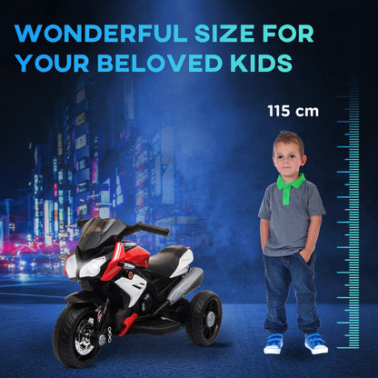HOMCOM Kids Electric Motorcycle, 6V Ride on Motorcycle with 3 Wheels, LED Headlight, Music, Horn for Boys Girls 3-5 Y, Red