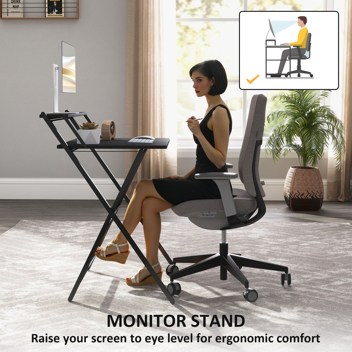 HOMCOM 70 cm Folding Computer Desk with Monitor Shelf - Black