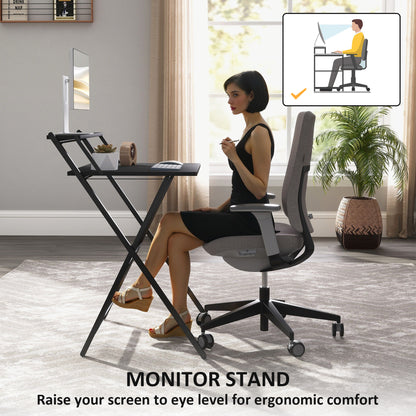 HOMCOM 70 cm Folding Computer Desk with Monitor Shelf - Black