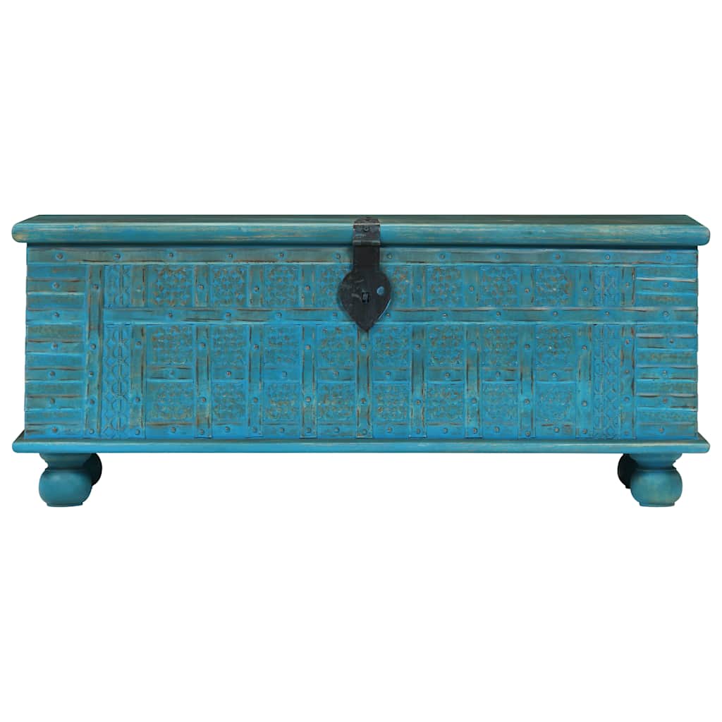 vidaXL Storage Chest | Blue | Solid Mango Wood | 100 cm x 40 cm x 41 cm