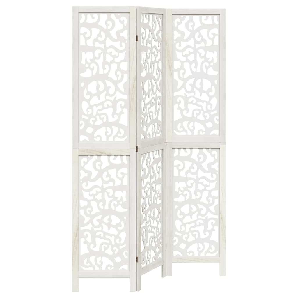 vidaXL Room Divider 3 Panels White Solid Wood Paulownia
