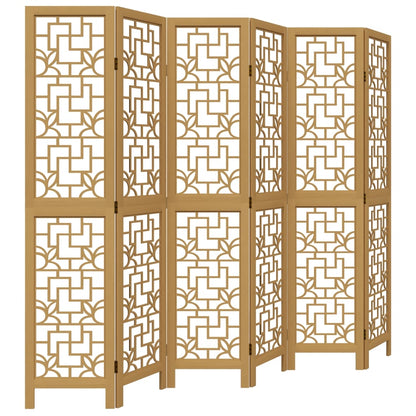 vidaXL Room Divider 6 Panels Brown Solid Wood Paulownia