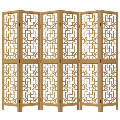 vidaXL Room Divider 6 Panels Brown Solid Wood Paulownia