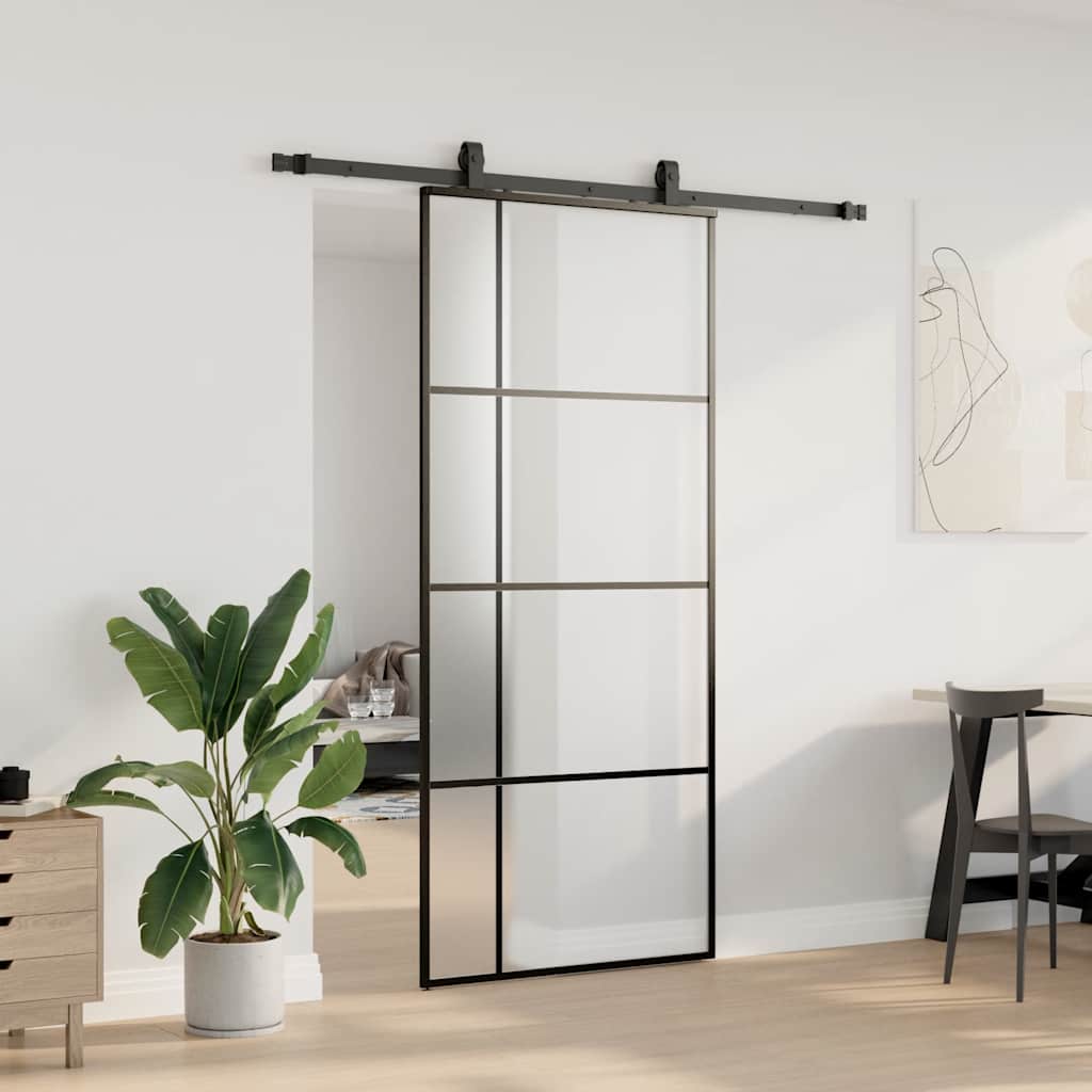 vidaXL Sliding Door with Hardware Set Black 90x205 cm ESG Glass