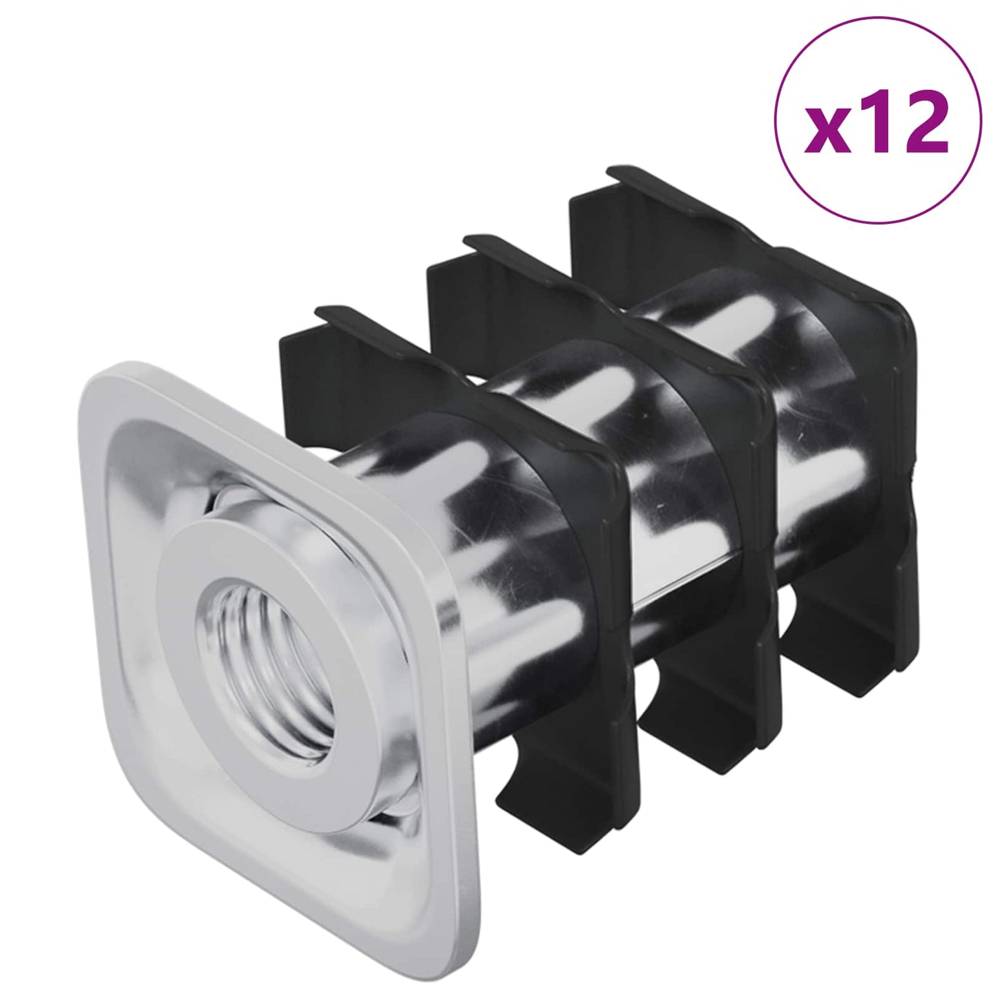 vidaXL Threaded Tube Insert 12 pcs Black and Silver Galvanised Steel