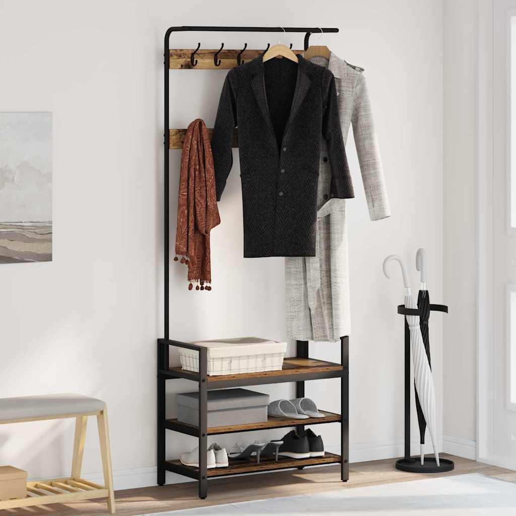vidaXL Coat Rack with Shelf Old Wood 75 x 34 x 184 cm Engineered wood