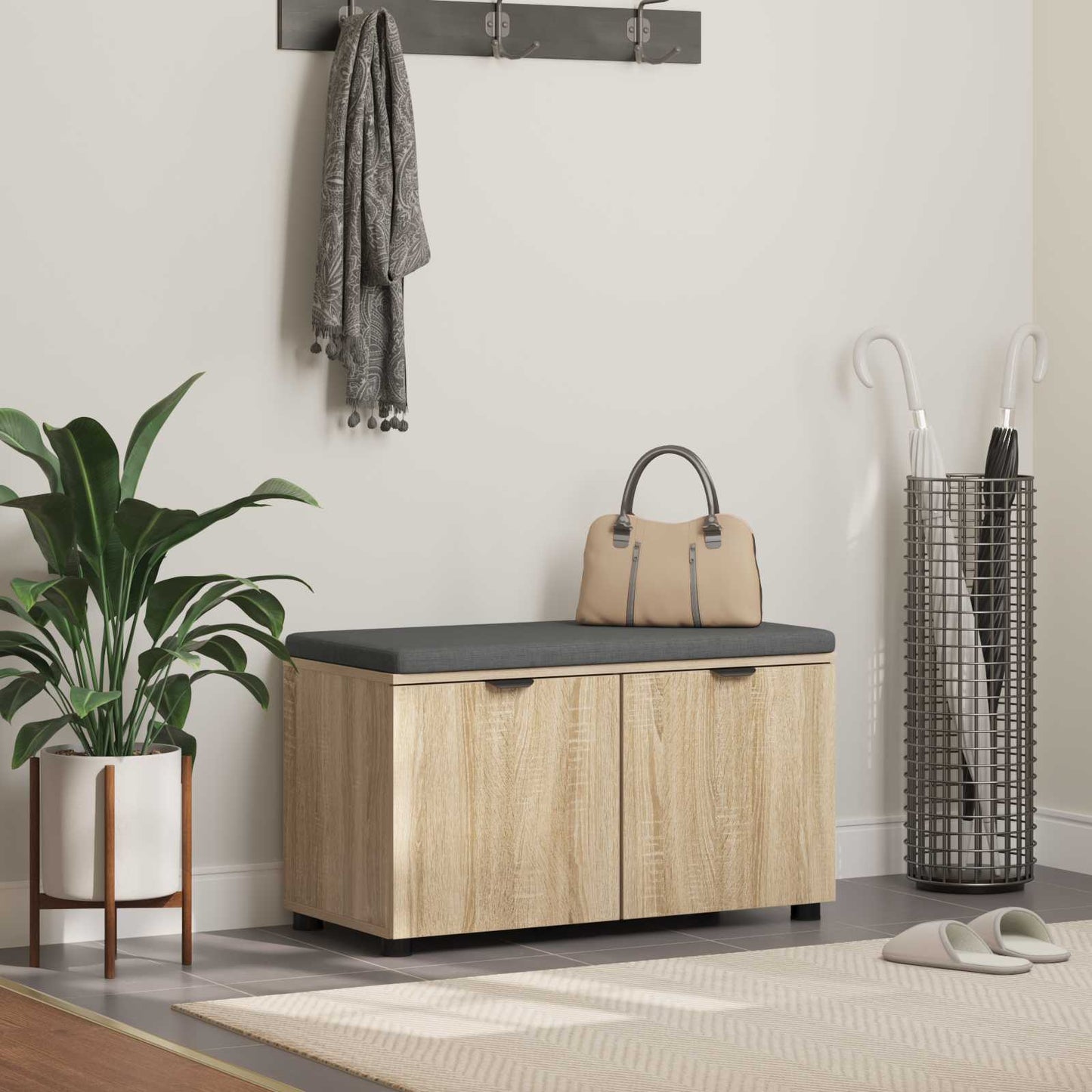 vidaXL Hall Bench with Cushion with Shelf Sonoma Oak 80 x 38 x 46 cm