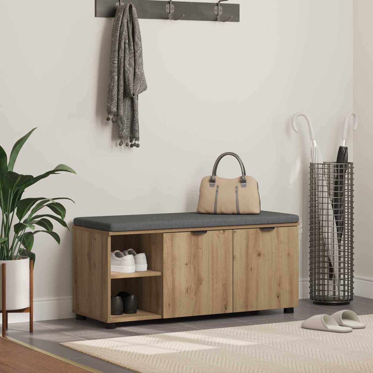 vidaXL Hall Bench with Cushion with Shelf Artisan Oak 100 x 38 x 46 cm