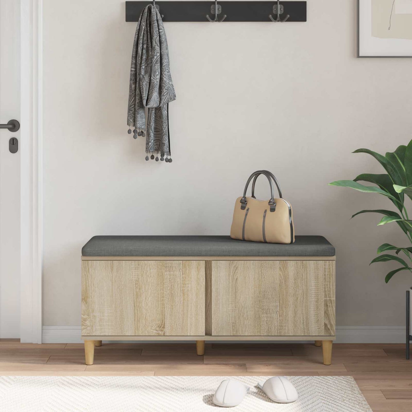 vidaXL Hall Bench with Cushion with Door Sonoma Oak 100 x 38 x 46 cm