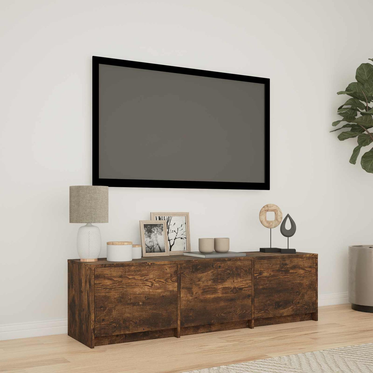 vidaXL TV Cabinet with LED Smoked Oak 140 x 34 x 40 cm Engineered Wood
