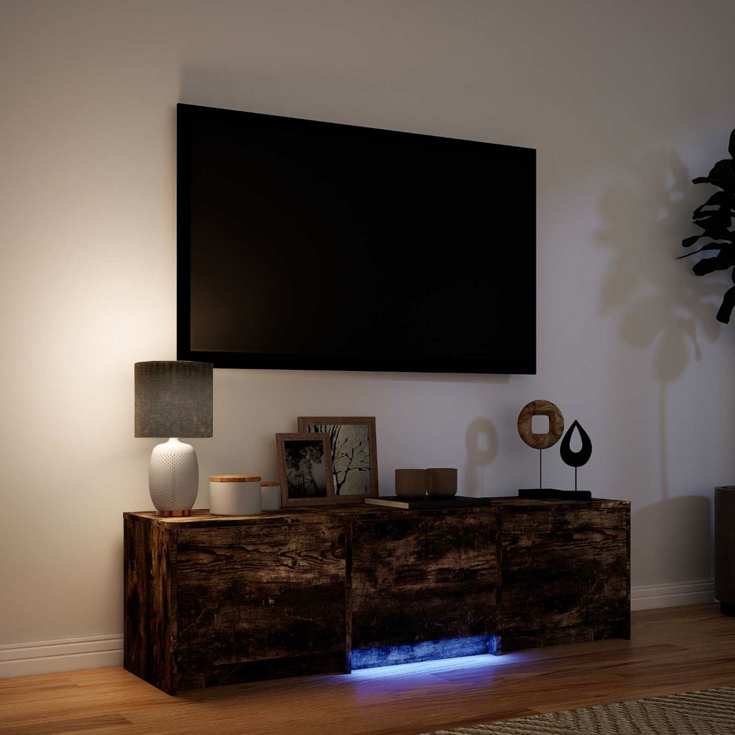 vidaXL TV Cabinet with LED Smoked Oak 140 x 34 x 40 cm Engineered Wood