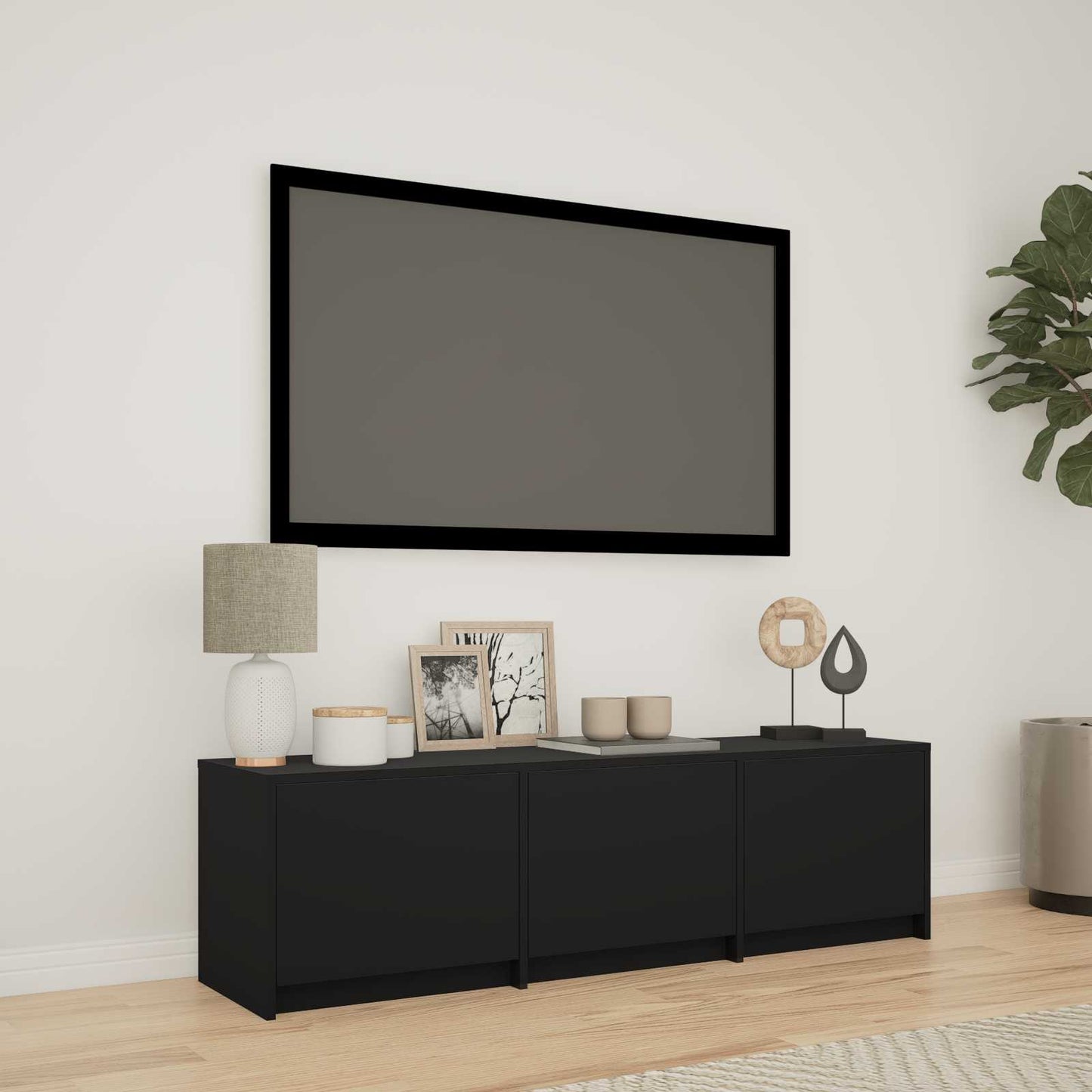 vidaXL TV Cabinet with LED Black 140 x 34 x 40 cm Engineered Wood