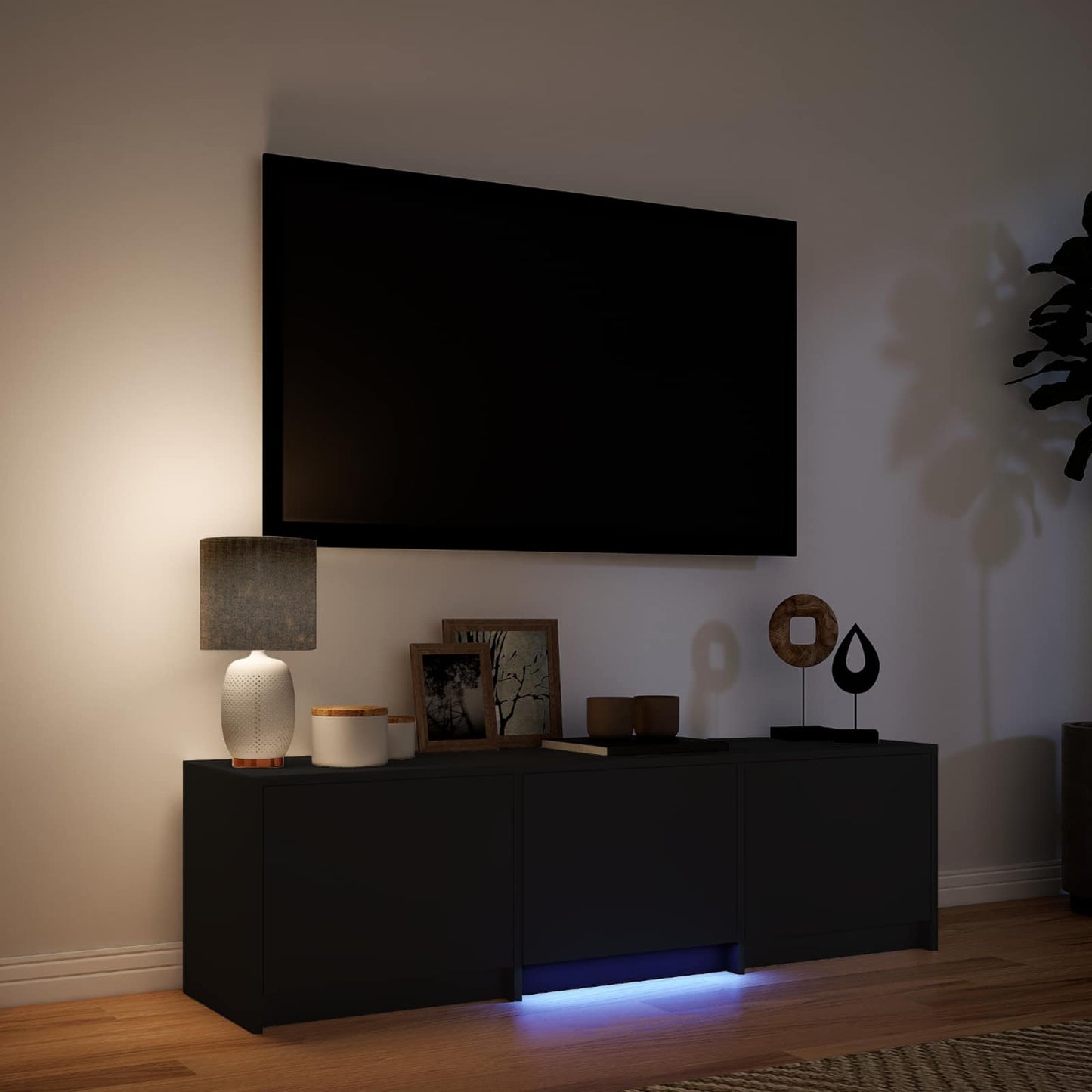 vidaXL TV Cabinet with LED Black 140 x 34 x 40 cm Engineered Wood