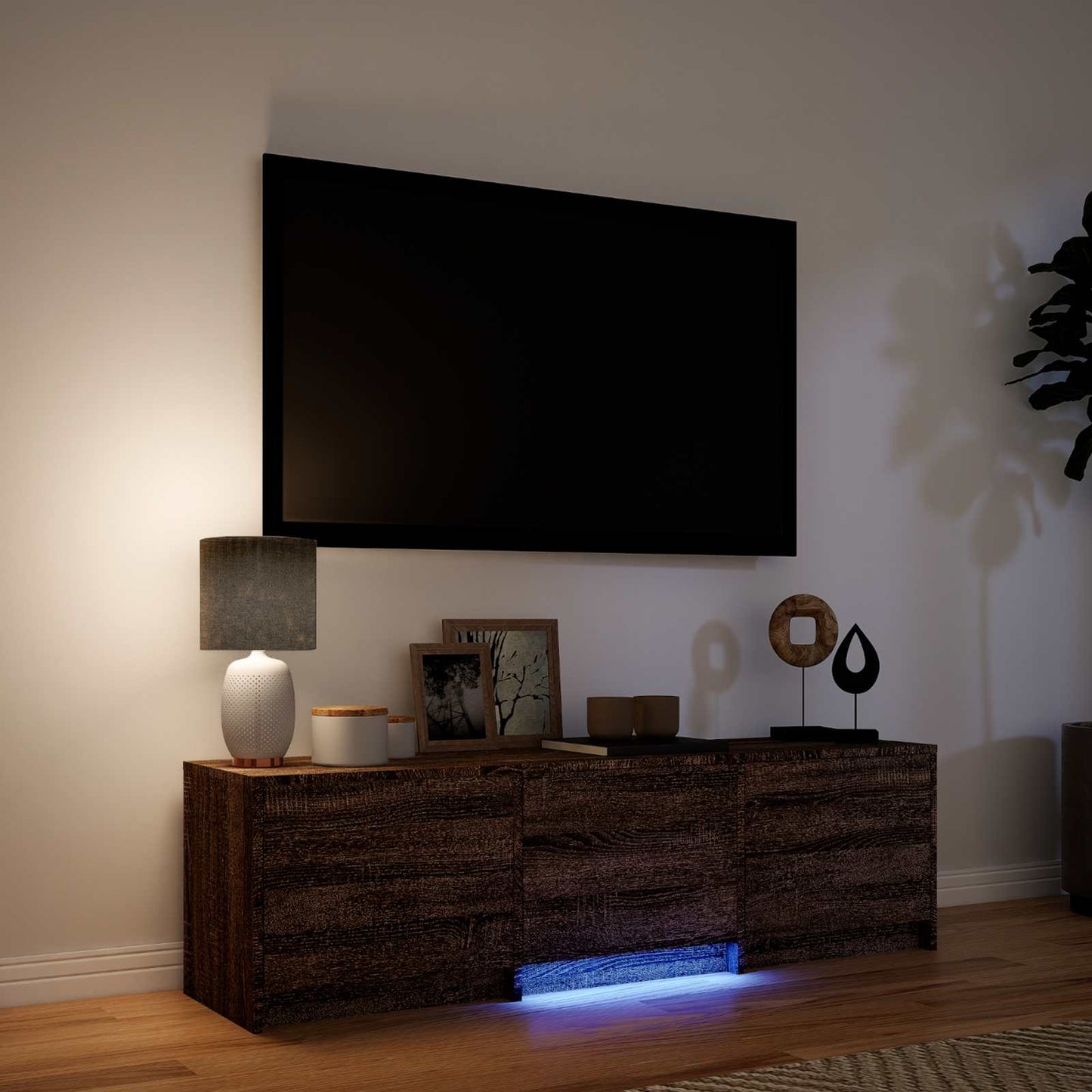 vidaXL TV Cabinet with LED Brown Oak 140 x 34 x 40 cm Engineered Wood