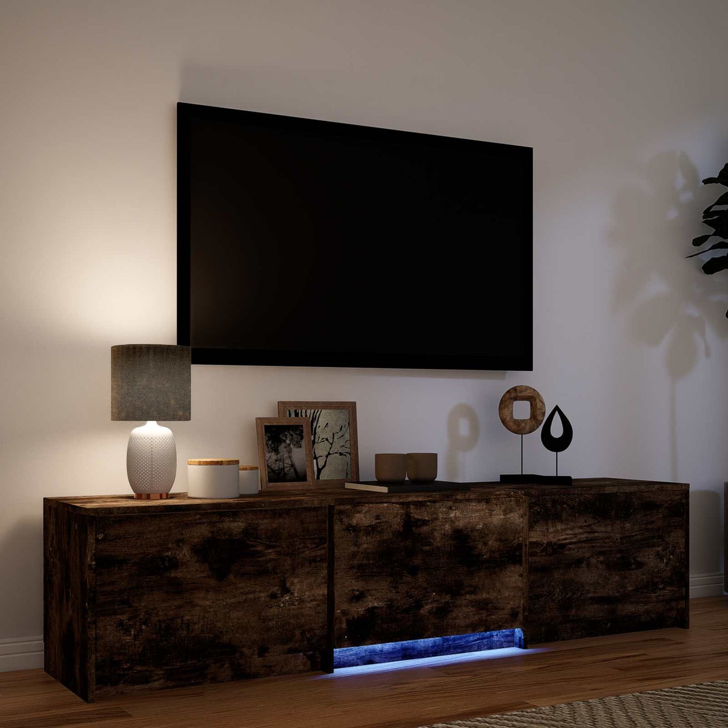 vidaXL TV Cabinet with LED Smoked Oak 165 x 34 x 40 cm Engineered Wood