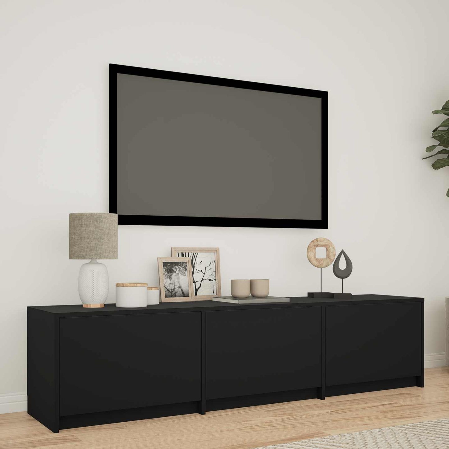 vidaXL TV Cabinet with LED Black 165 x 34 x 40 cm Engineered Wood