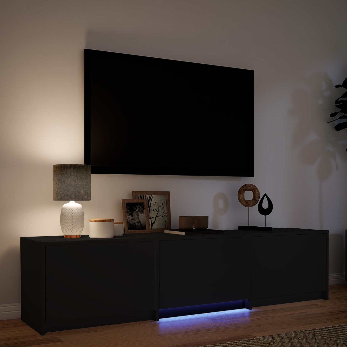 vidaXL TV Cabinet with LED Black 165 x 34 x 40 cm Engineered Wood