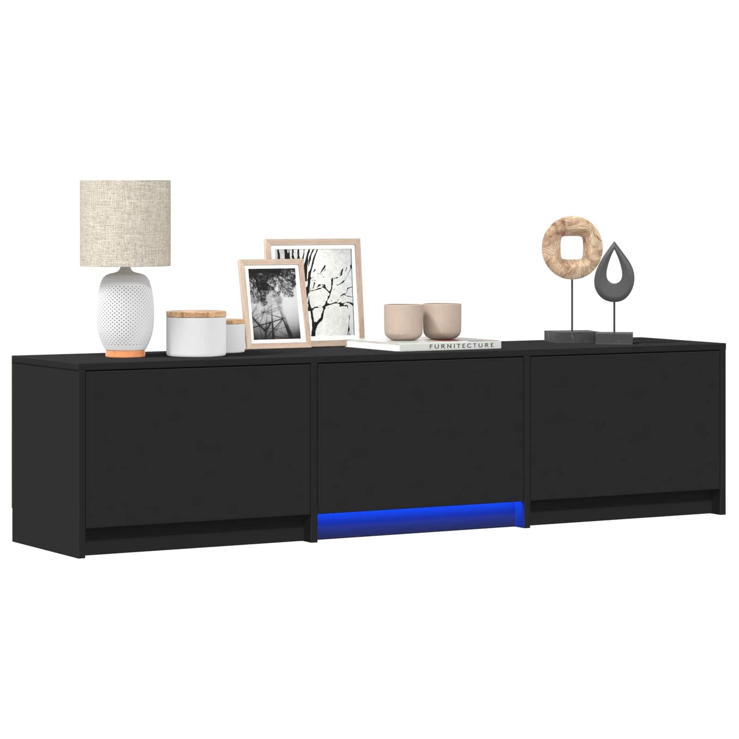 vidaXL TV Cabinet with LED Black 165 x 34 x 40 cm Engineered Wood
