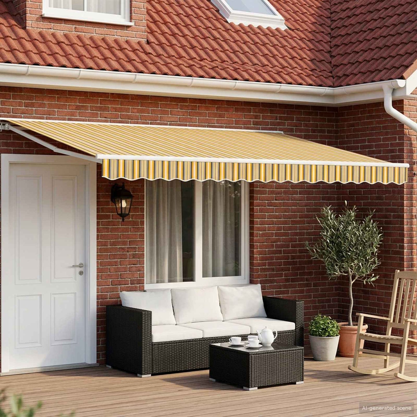 vidaXL Electric Retractable Awning Yellow, Grey and White 5 x 3 m