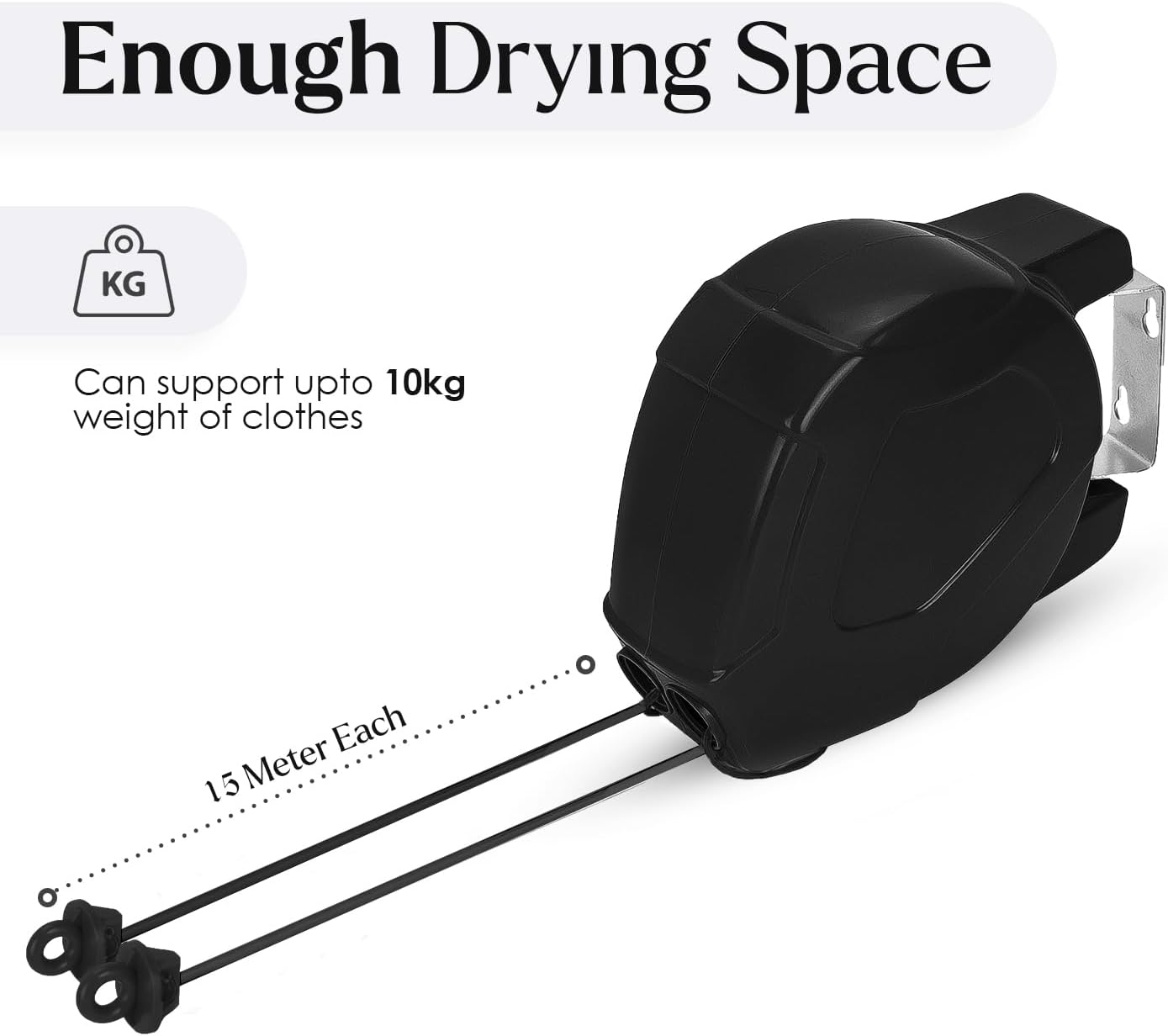 30M Retractable Washing Line - Black