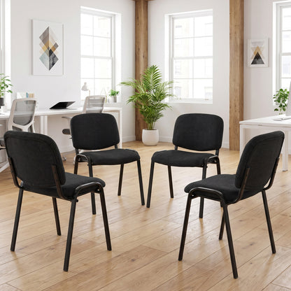 HOMCOM Linen-Look Fabric Reception Chairs, Stackable Meeting Chairs Set of 4 with Backrest, Padded Seat for Office, Black