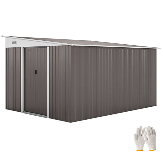 11.3 x 9.2ft Steel Garden Shed Metal Tool House Double Doors & 2 Air Vents, Grey