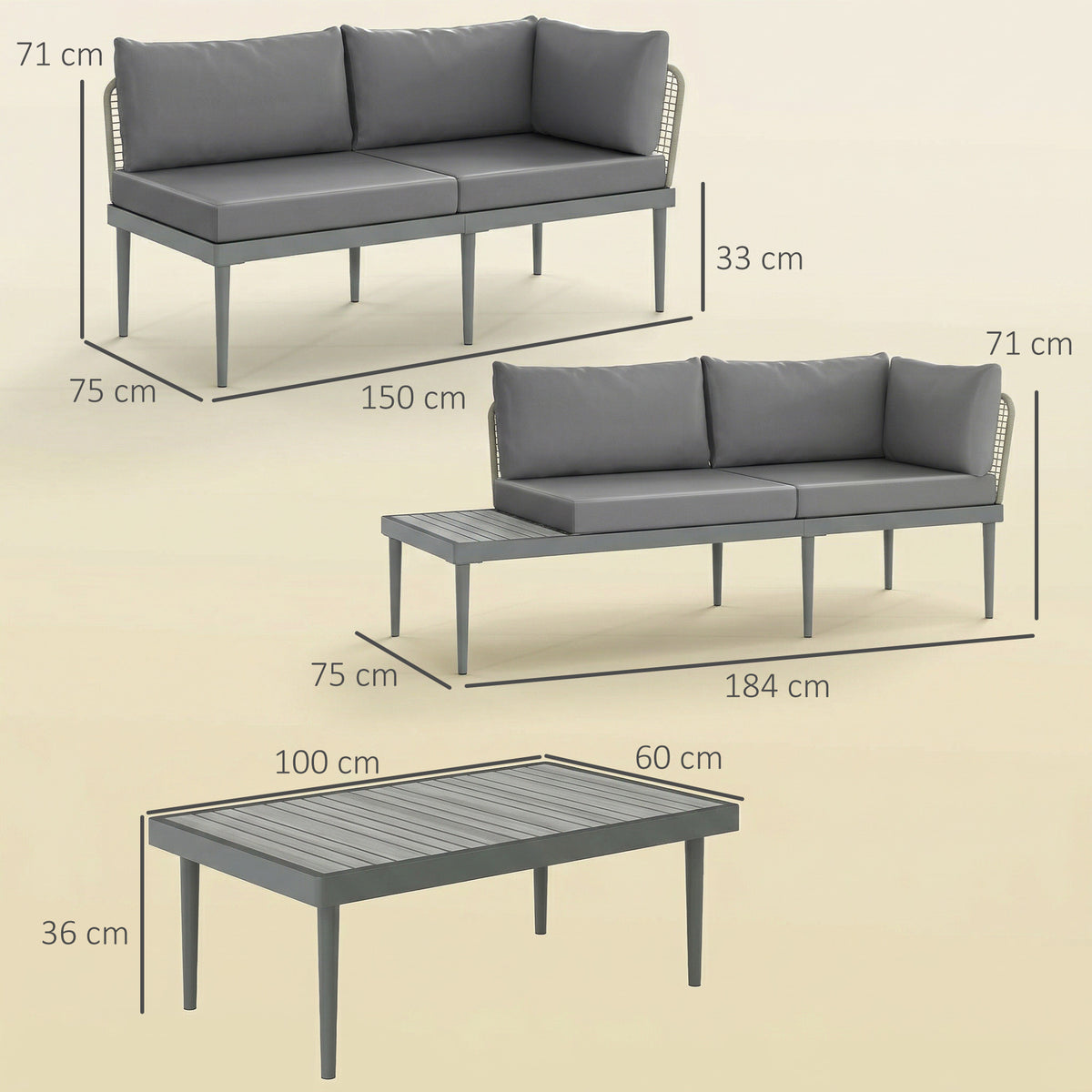 Outsunny Thee-Piece 'L' Rattan Sofa Set - Grey