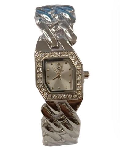 Clasico Ladies Water Resistant Bling Silver Dial 2 Tone Metal Strap Bracelet Watch