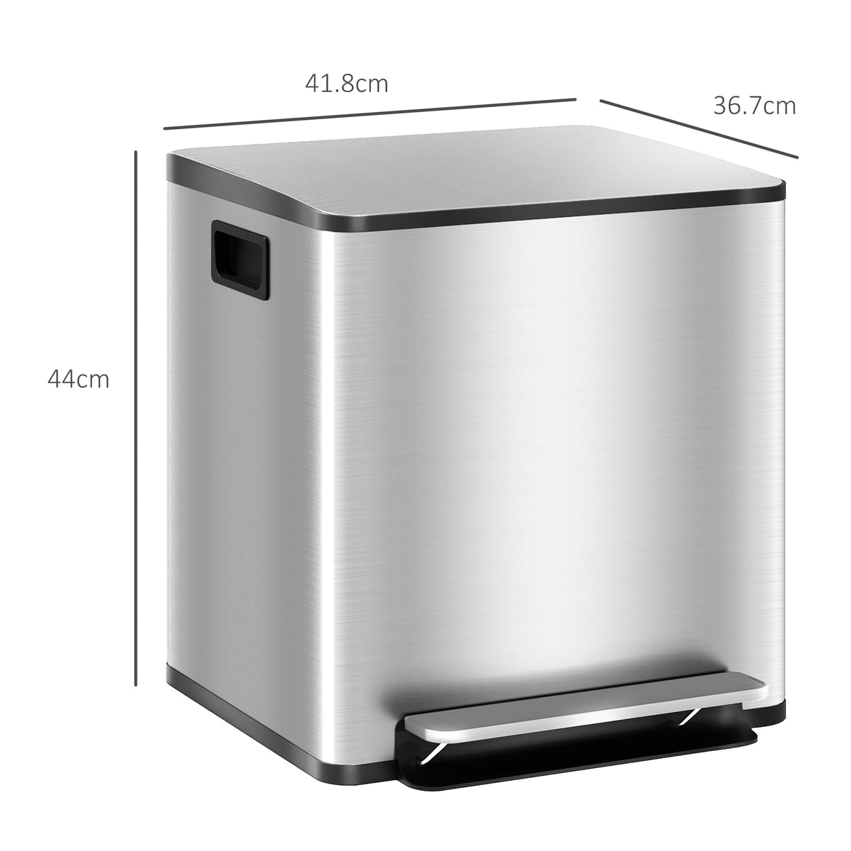 HOMCOM 30L Dual Compartment Stainless Steel Bin, with Deodoriser Holders - Silver Tone