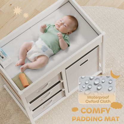 AIYAPLAY Baby Changing Unit with 4 Storage Drawers, Mat for Bedroom Nursery, 84 x 84.5 cm, White