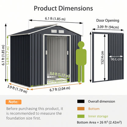Outsunny 7 x 4ft Weatherproof Shed, Outdoor Bike Storage Shed with Ventilation Slots, Foundation Kit and Lockable Double Doors, Dark Grey