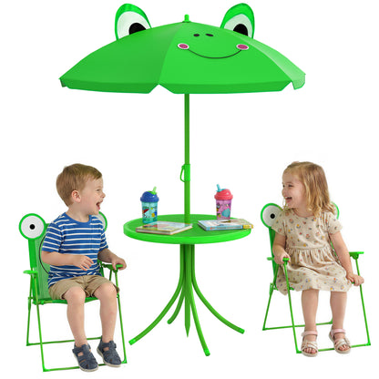 Outsunny Kids Folding Picnic Table Chair Set w/ Parasol, Green