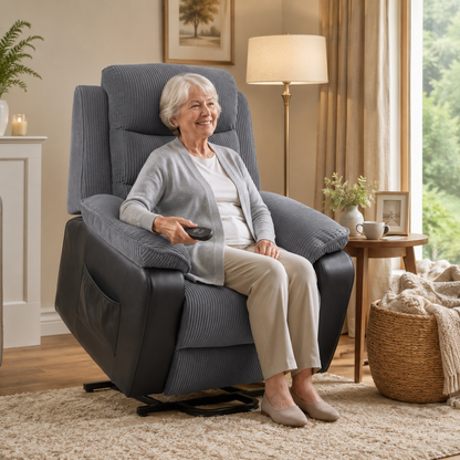 HOMCOM Overstuffed Corduroy Electric Lift Chair - Dark Grey
