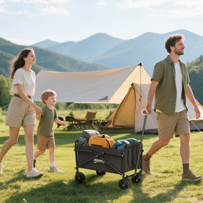 Outsunny 62L Festival Trolley on Wheels, Portable Small Folding Trolley Cart, 60kg Heavy Duty Collapsible Foldable Wagon with Adjustable Handle and Carrying Bag for Beach, Camping, Garden, Black